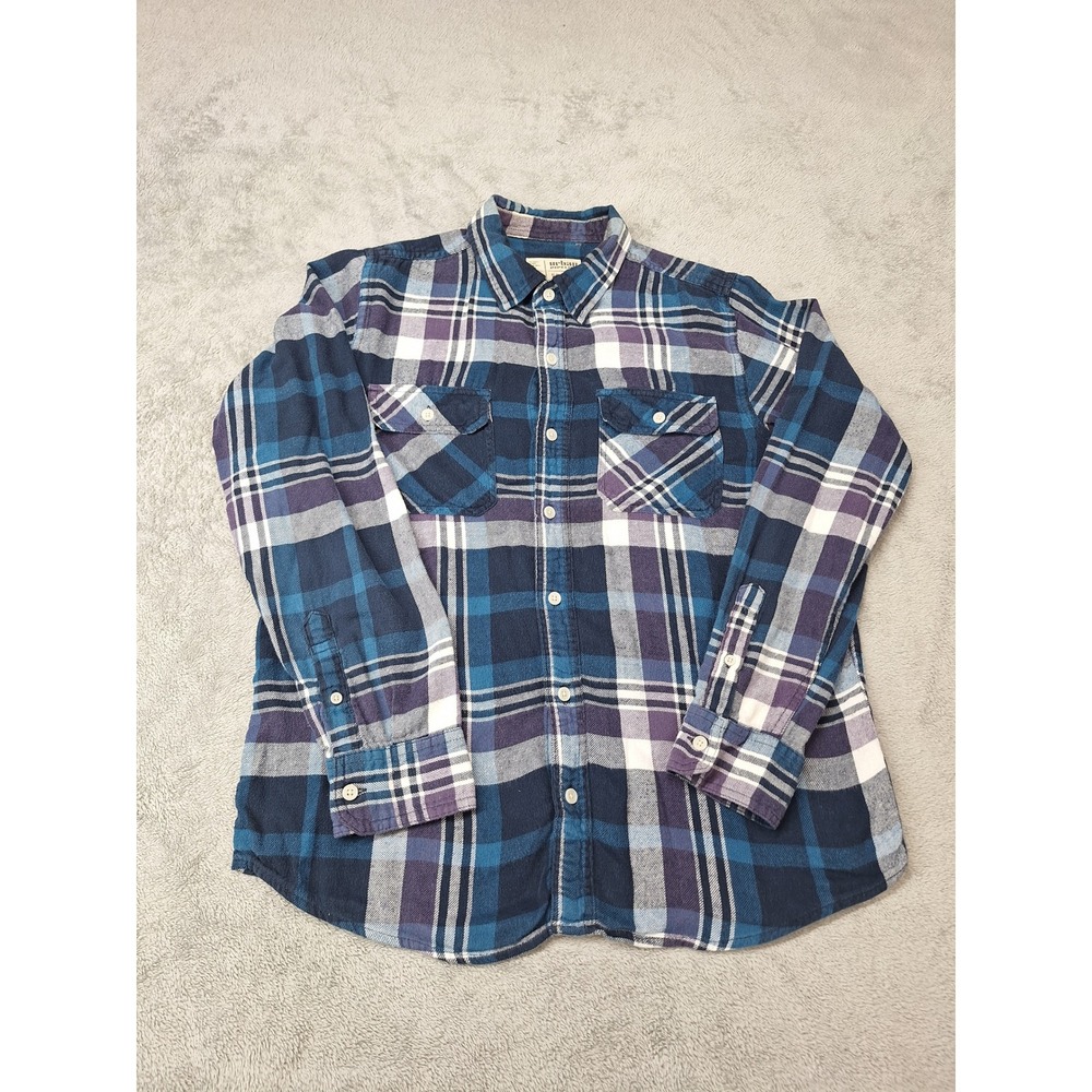Urban Pipeline Mens XL Flannel Shirt Blue Purple Plaid Long Sleeve Button Down